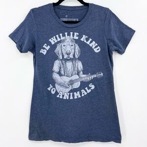 Housebroken BE WILLIE KIND TO ANIMALS Dog Graphic Blue Crewneck Slim Fit Tee